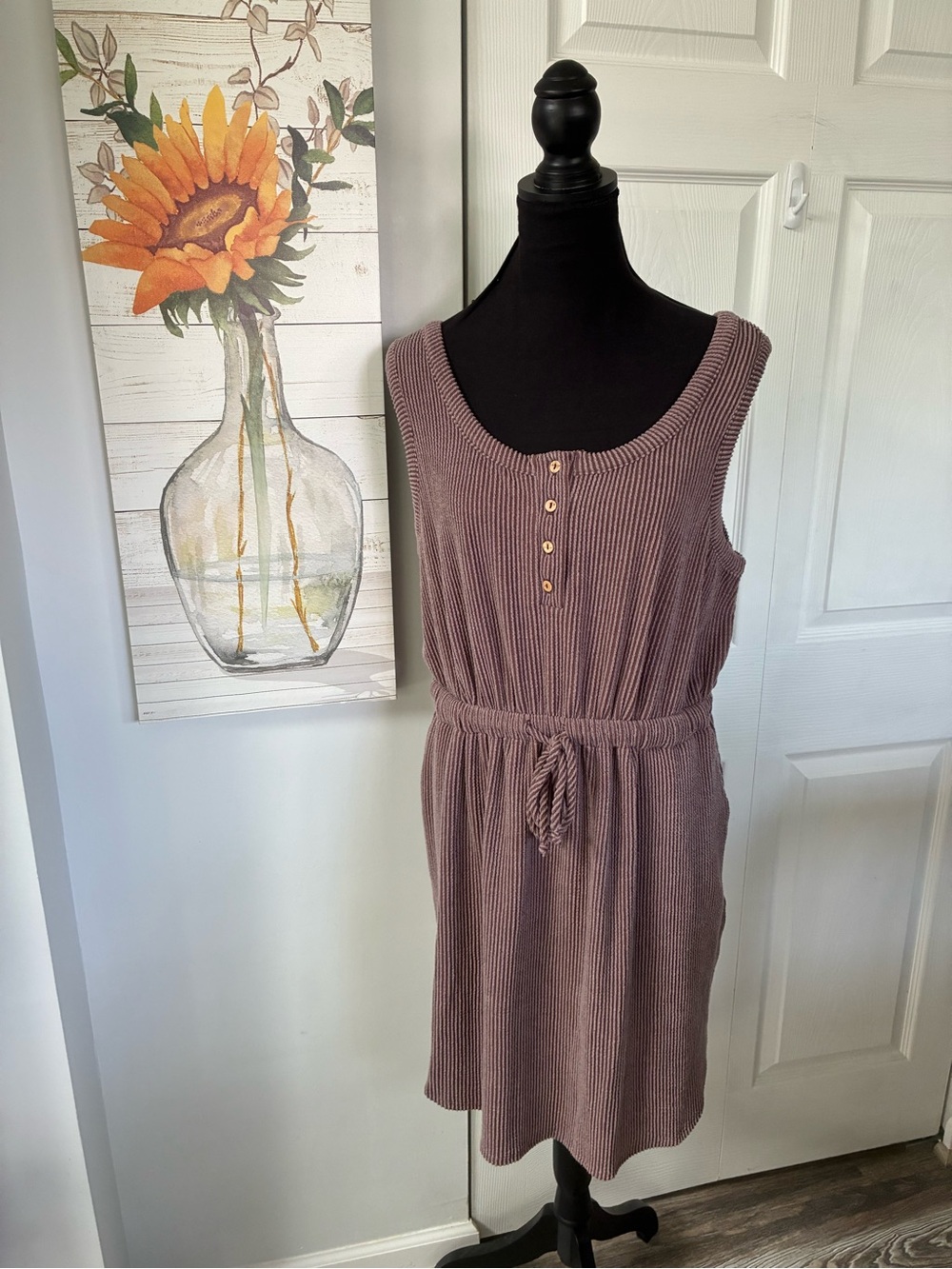 Gilli Ribbed Henley Drawstring Dress